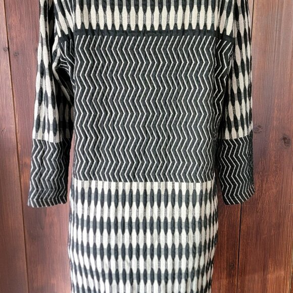 Anthropologie Uncle Frank L Black Tan Chevron Retro Mod Shift Dress 3/4 Sleeve - Picture 9 of 11